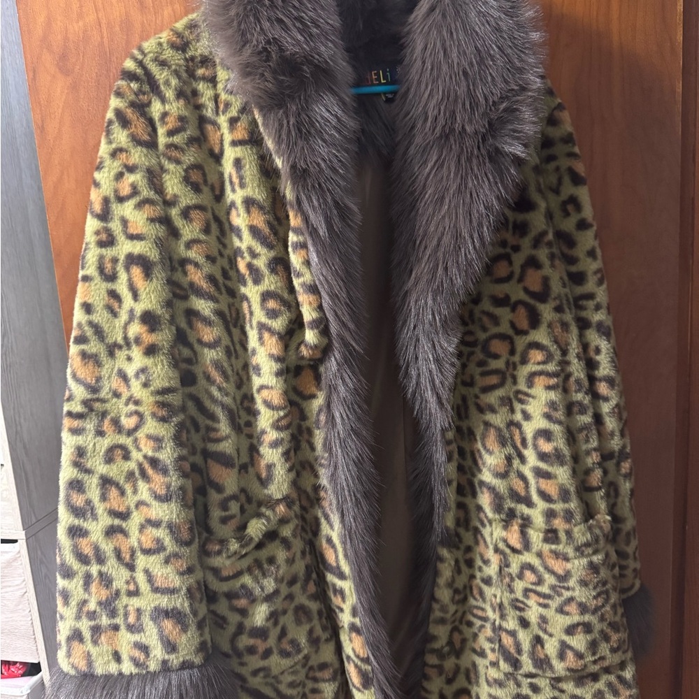 dELiA*s Leopard Print Teddy Jacket with Gray Fur